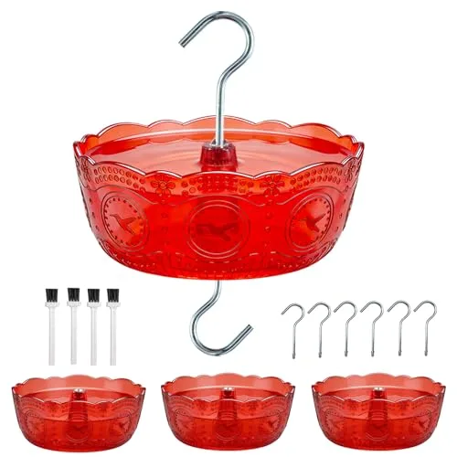 Moinmoly Ant Moat for Hummingbird Feeders (6 OZ, 4 Pack), Red Vintage Ant Guard Bowl Hanging...